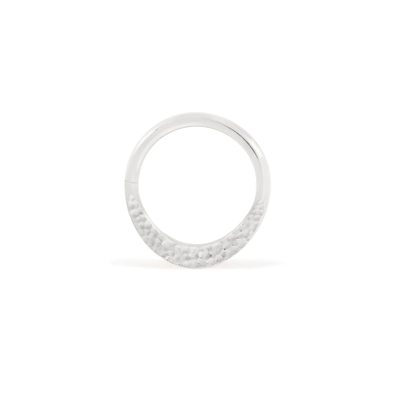 14 karat palladium white gold smashed seam ring, hammered texture